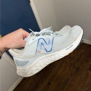 New Balance Light Gray and Blue Running Shoes